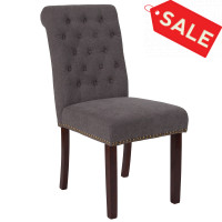 Flash Furniture BT-P-DKGY-FAB-GG HERCULES Series Dark Gray Fabric Parsons Chair with Rolled Back, Accent Nail Trim and Walnut Finish 
